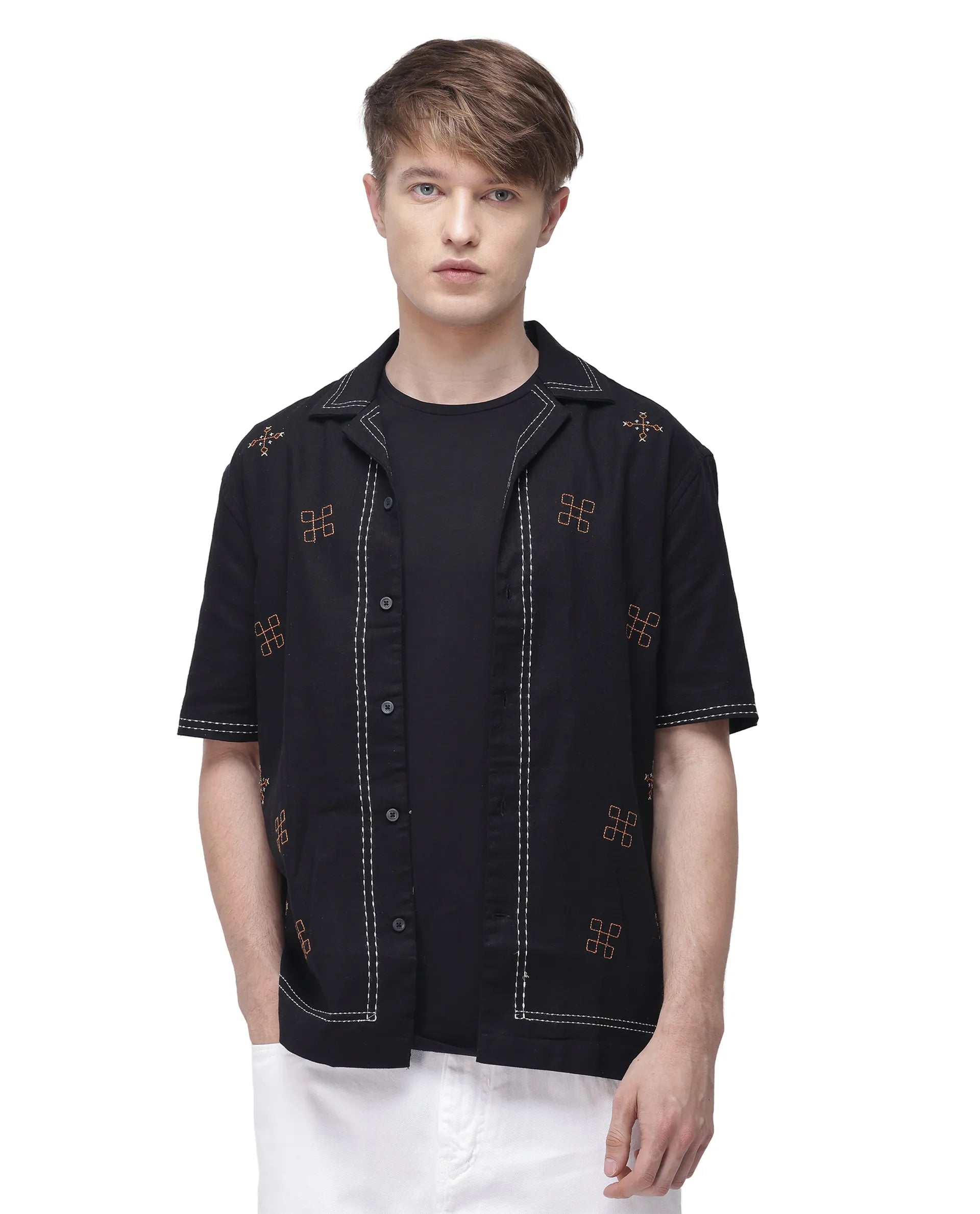 Men's Machine-Washable Shirts for ConvenienceRare Rabbit Men Chate Black Cotton Fabric Plain Shirt Men's Machine-Washable Shirts for ConvenienceRare Rabbit Men Chate Black Cotton Fabric Plain Shirt
