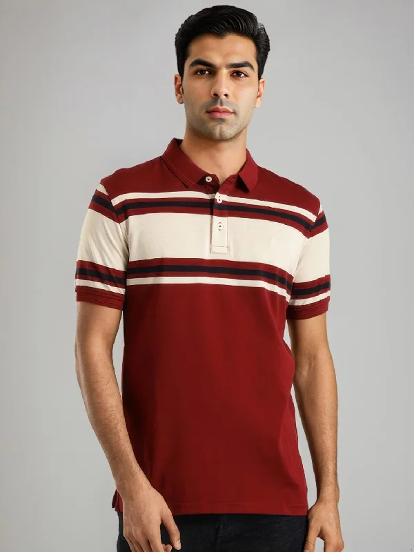 Men's Shirts with Lace-Up HemlinesMen Striped Polo T-Shirt