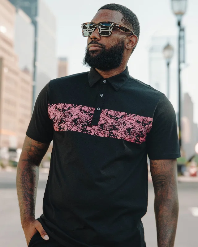 Men's Shirts with Embroidered DesignsCoral Floral Premium Polo - Black