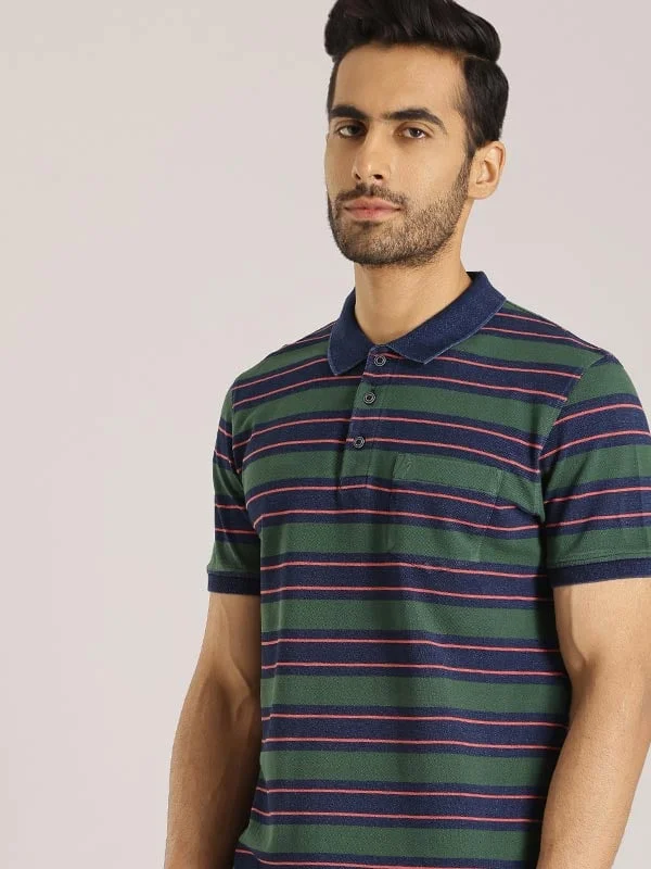 Men's Shirts with Custom MonogramsMen Striped Polo T-Shirt