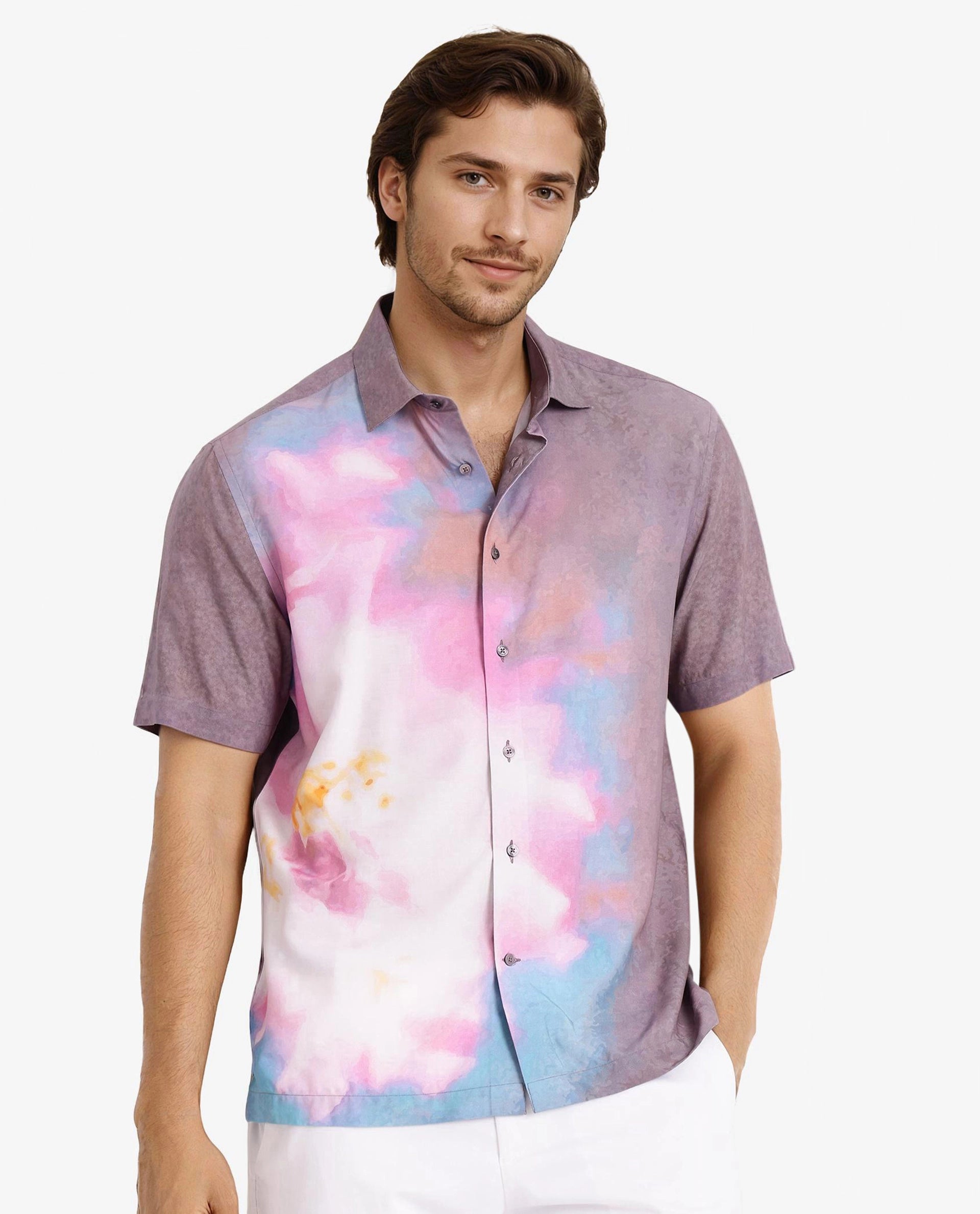 Men's Monochrome Shirts for a Minimalist VibeRare Rabbit Men's Ankaa Grey Viscose Fabric Regular Collar Short Sleeve Abstract Ombre Print Shirt Men's Monochrome Shirts for a Minimalist VibeRare Rabbit Men's Ankaa Grey Viscose Fabric Regular Collar Short Sleeve Abstract Ombre Print Shirt