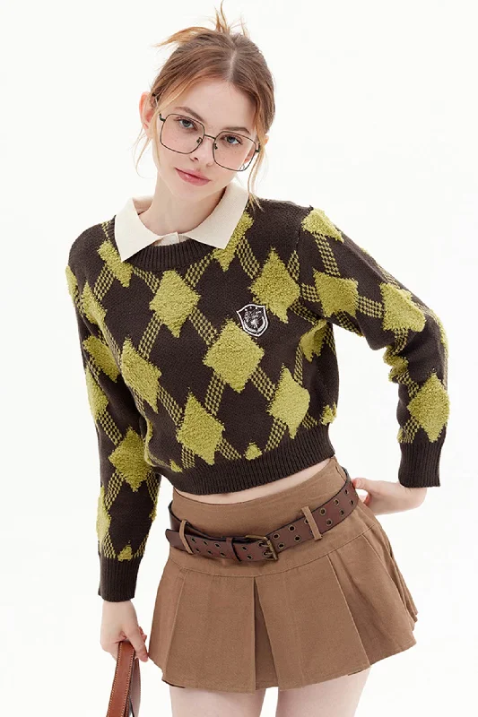 Men's Sweaters with Fair Isle PatternsCrew Neck Plaid Patchwork Sweater