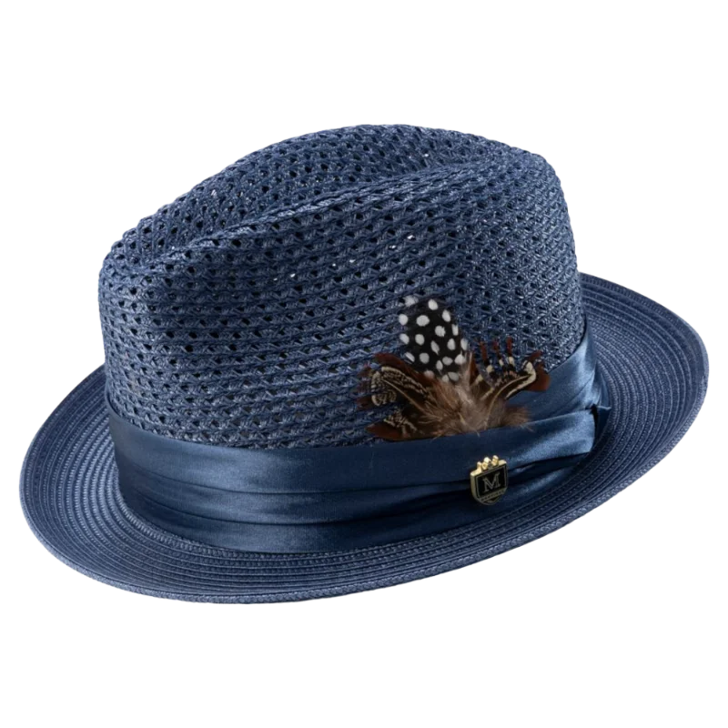 Warm Winter BeaniesMontique Navy Blue Men's Summer Straw Hats Style H-34