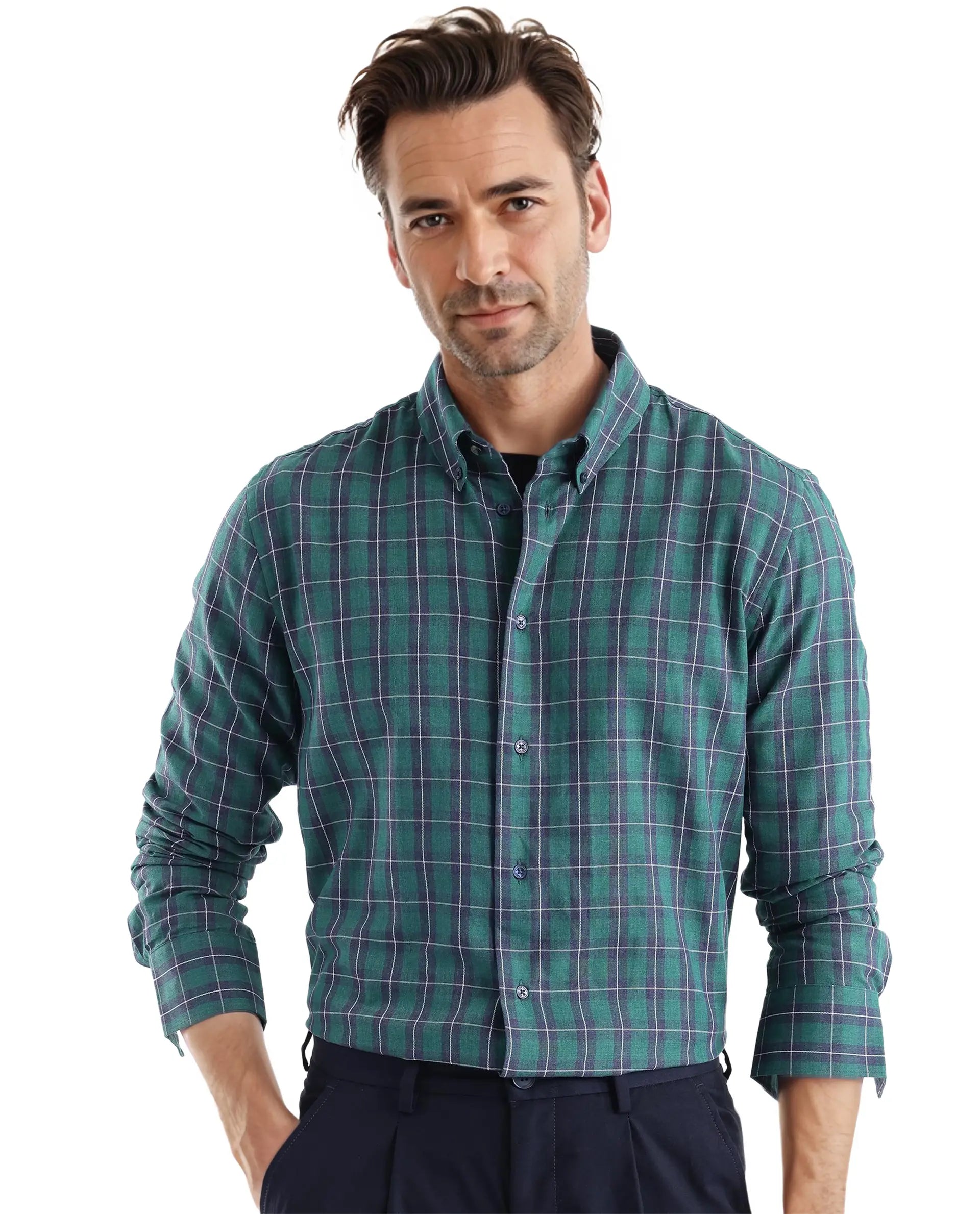 Men's Denim Shirts for a Rugged LookRare Rabbit Men's Zary Dark Green Cotton Fabric Full Sleeve Regular Fit Checks Shirt Men's Denim Shirts for a Rugged LookRare Rabbit Men's Zary Dark Green Cotton Fabric Full Sleeve Regular Fit Checks Shirt