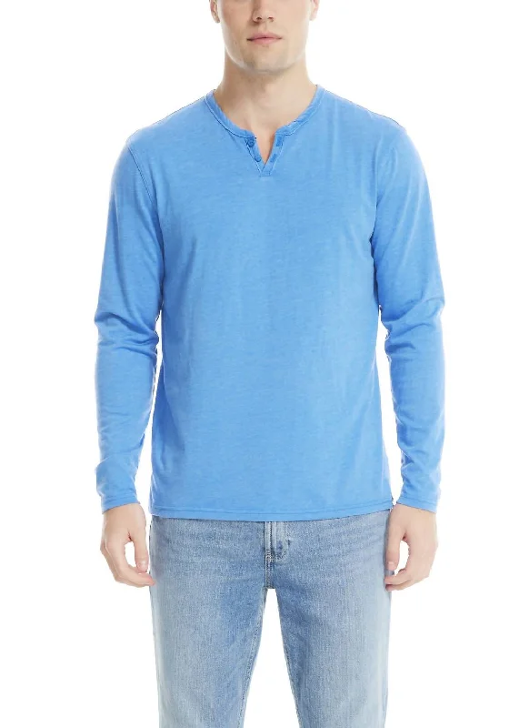 Warm Men's Fleece-Lined TopsMen's Venice Burnout Notch Neck Tee Top In Blueberry
