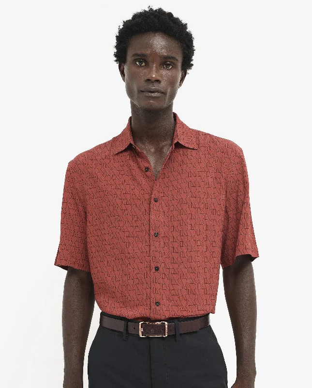 Men's Hawaiian Shirts for a Tropical VibeRare Rabbit Men's Atria SS Dark Rust Short Sleeve Regular Collar Monogram Printed Shirt Men's Hawaiian Shirts for a Tropical VibeRare Rabbit Men's Atria SS Dark Rust Short Sleeve Regular Collar Monogram Printed Shirt
