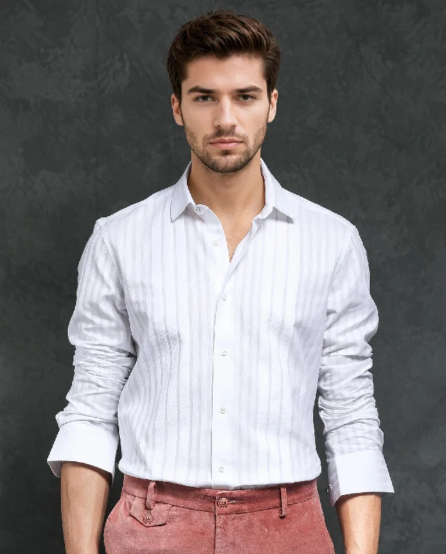 Men's Dressy Button-Down Shirts for Formal OccasionsRare Rabbit Men's Marlin White Cotton Fabric Full Sleeves Striped Shirt Men's Dressy Button-Down Shirts for Formal OccasionsRare Rabbit Men's Marlin White Cotton Fabric Full Sleeves Striped Shirt