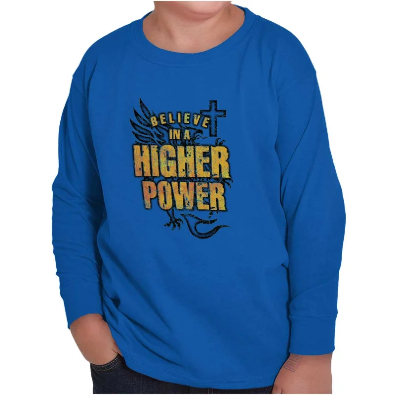 Men's Shirts with Checkered PatternsBelieve In A Higher Power Youth Long Sleeve T-Shirt