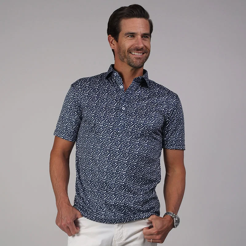 Men's Shirts with Adjustable CuffsSemi-Spread Collar Polo Navy Floral