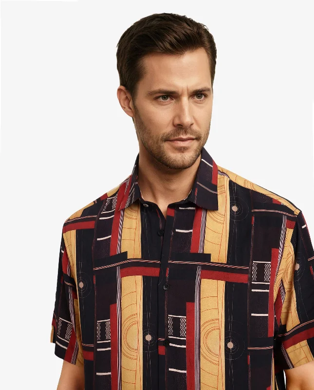 Men's Organic Cotton Shirts for Eco-ConsciousnessRare Rabbit Men Calt Black Viscose Fabric Short Sleeve Boxy Fit Abstract Print Shirt Men's Organic Cotton Shirts for Eco-ConsciousnessRare Rabbit Men Calt Black Viscose Fabric Short Sleeve Boxy Fit Abstract Print Shirt
