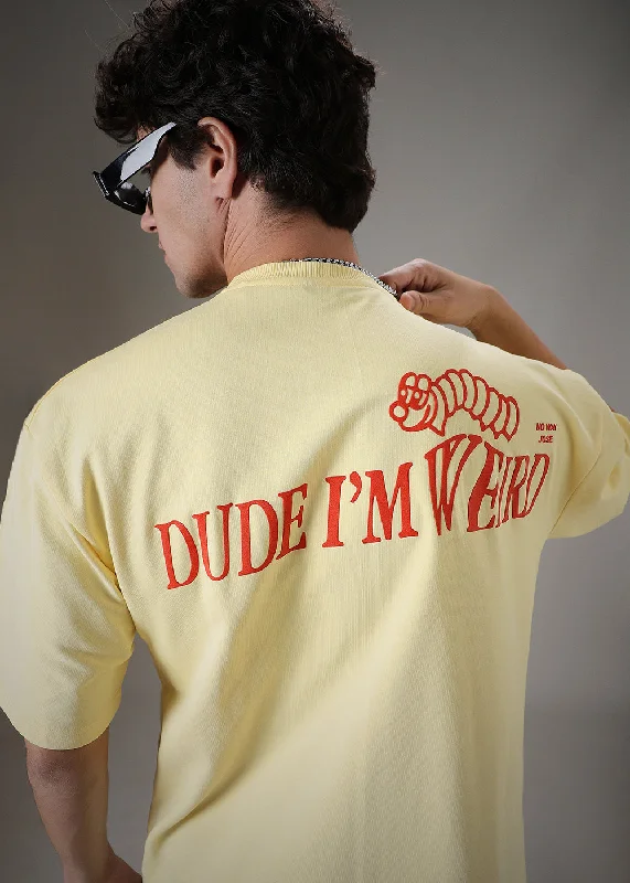 Men's Shirts with Mandarin CollarsTypography Yellow Oversized T-shirt