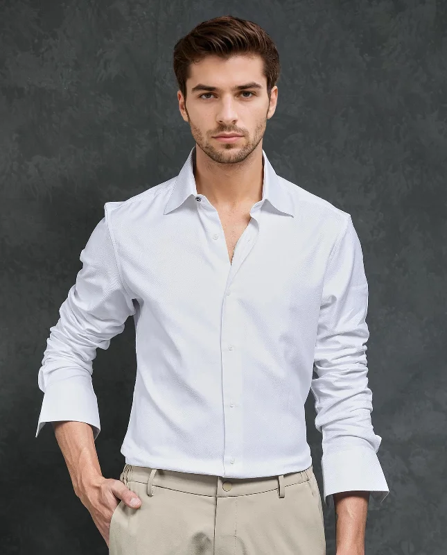 Men's Travel Shirts for Easy PackingRare Rabbit Men's Ruther White Cotton Fabric Full Sleeves Herringbone Solid Shirt Men's Travel Shirts for Easy PackingRare Rabbit Men's Ruther White Cotton Fabric Full Sleeves Herringbone Solid Shirt