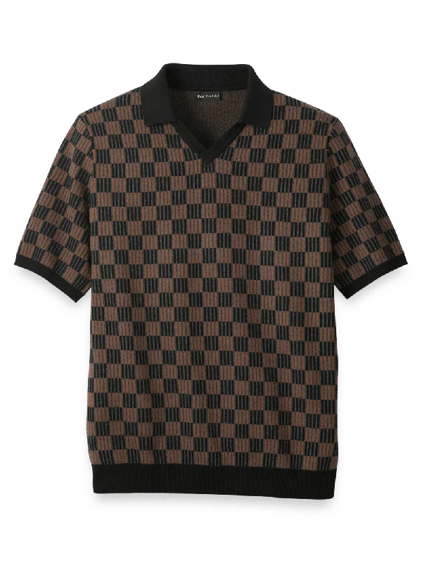 Men's Shirts with Logo EmbossmentsCotton V-neck Polo - Black/brown