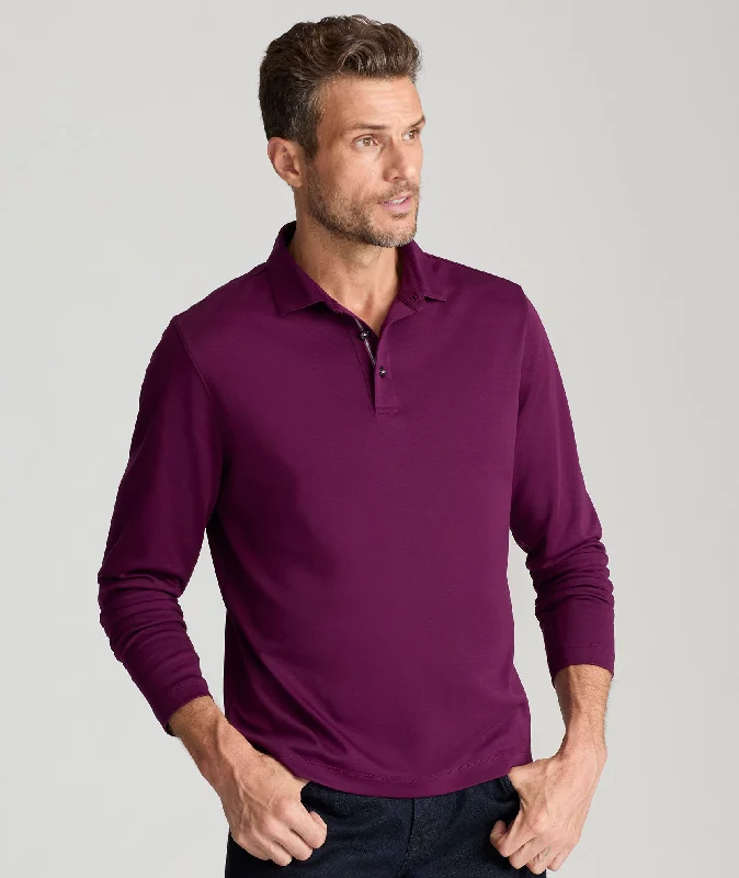 Men's Shirts with Contrast StitchingWrinkle-Free Damaschino Long-Sleeve Polo