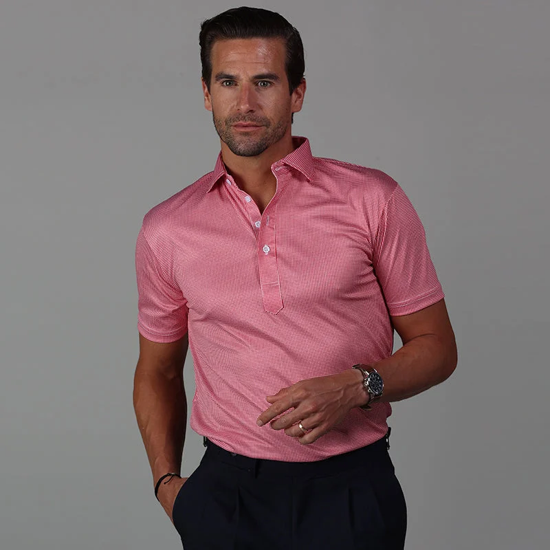 Men's Three-Quarter Sleeved TopsSemi-Spread Collar Polo Red Houndstooth