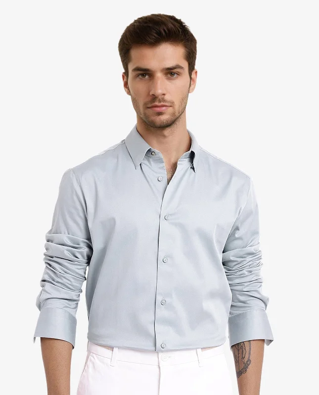 Men's Solid-Color Button-Down Shirts for VersatilityRare Rabbit Men Como-5 Pastel Blue Cotton Lycra Fabric Full Sleeve Regular Fit Plain Satin Shirt Men's Solid-Color Button-Down Shirts for VersatilityRare Rabbit Men Como-5 Pastel Blue Cotton Lycra Fabric Full Sleeve Regular Fit Plain Satin Shirt