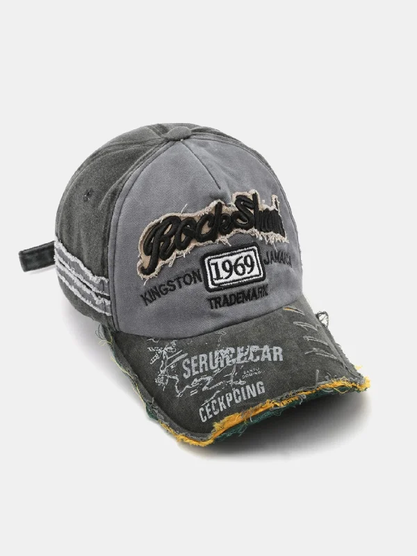 Retro Fedora Caps1969 Retro Washed Distressed Letter Embroidered Hole Baseball Cap