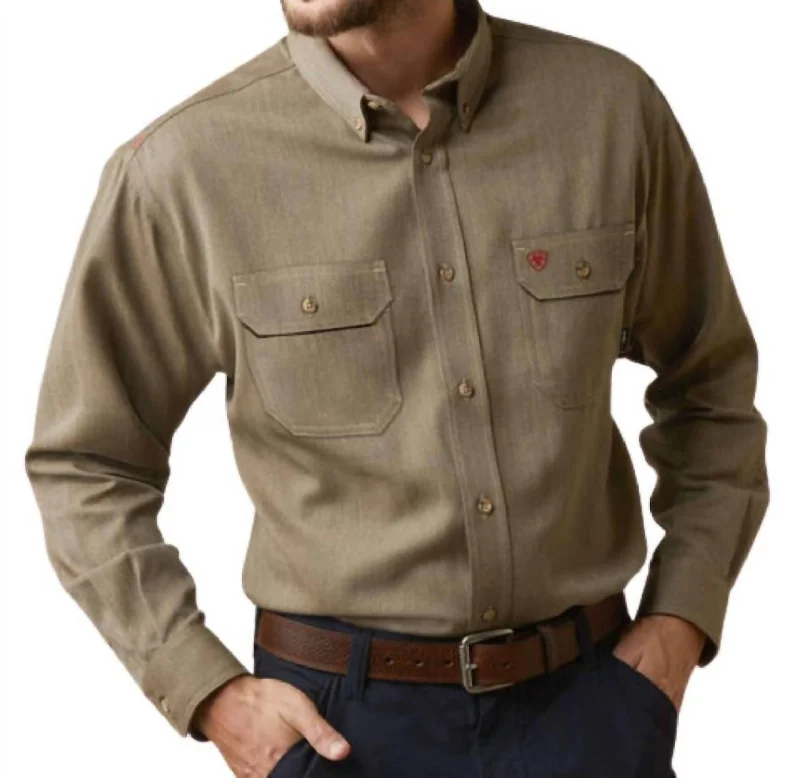 Men's Striped Shirts for a Maritime TwistAir Inherent Work Shirt In Khaki Heather