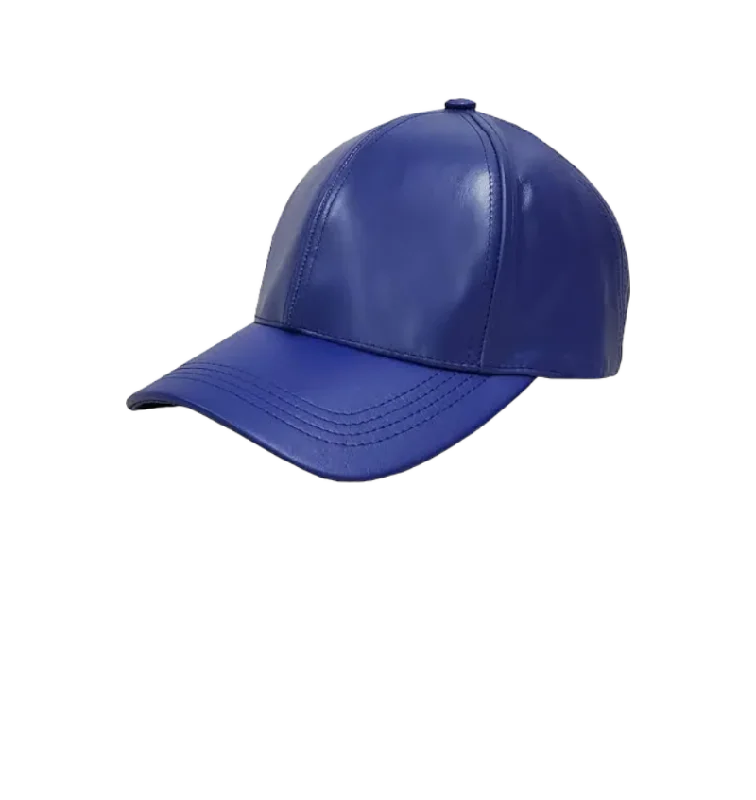High-Quality Work HatsRoyal Blue Men's Genuine Leather Adjustable Baseball Cap