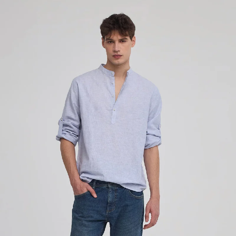 Men's French-Cuff Shirts for a Sophisticated EdgeMandarin Collar Long Roll Up Sleeves Shirt Men's French-Cuff Shirts for a Sophisticated EdgeMandarin Collar Long Roll Up Sleeves Shirt