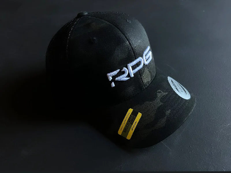 Embroidered Baseball CapsRPG SIX-PANEL RETRO TRUCKER HAT- BLACK MULTICAM®
