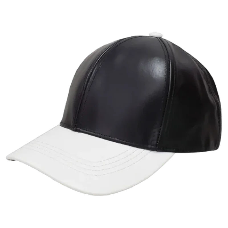 Designer Trucker HatsEmstate Black and White Men's Genuine Cowhind Leather Adjustable Baseball Cap Designer Trucker HatsEmstate Black and White Men's Genuine Cowhind Leather Adjustable Baseball Cap