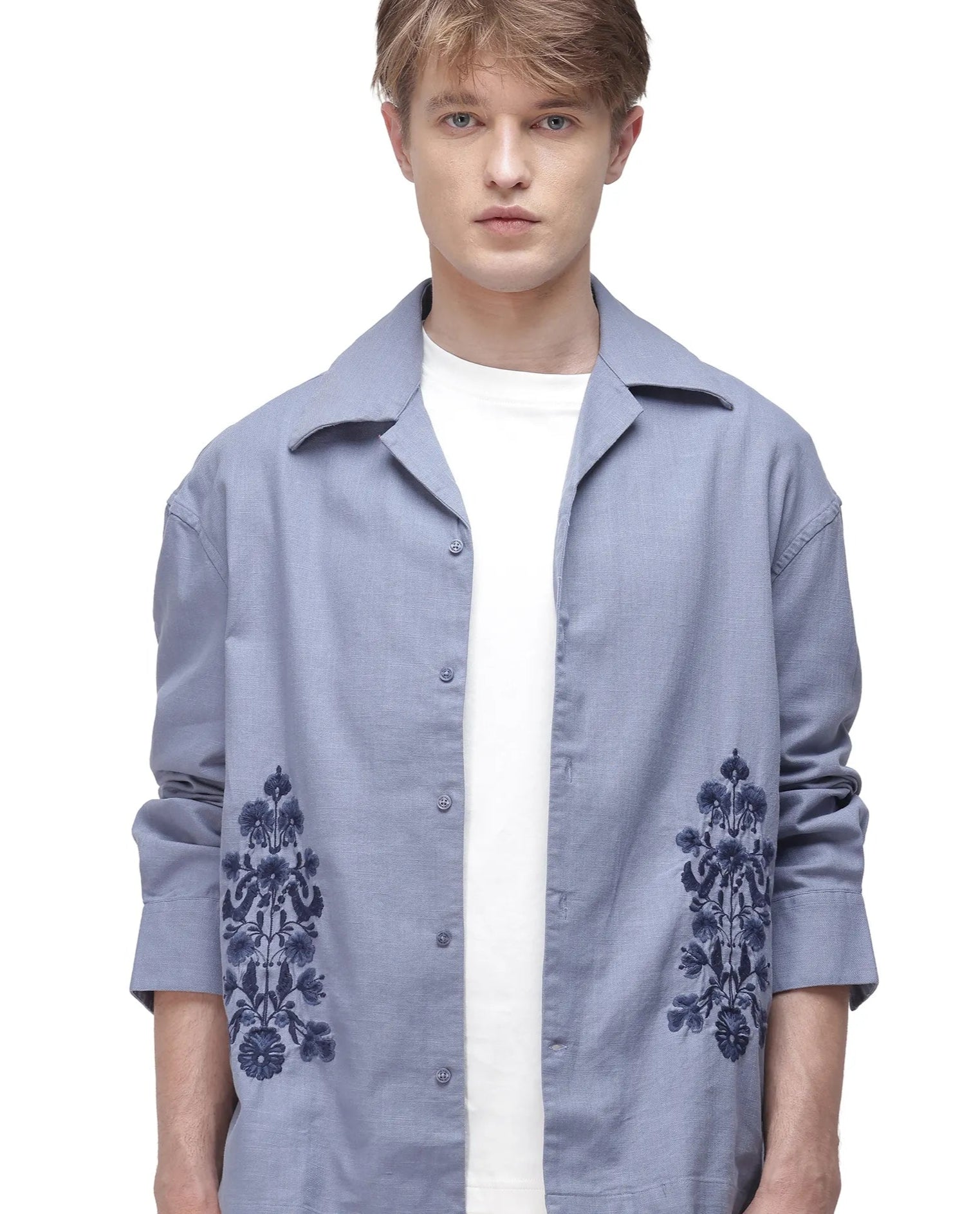 Men's Pattern-Play Shirts for a Fun TwistRare Rabbit Men Noyon Light Blue Cotton Fabric Cuban Collar Regular Fit Full Sleeve Floral Emboirdered Shirt Men's Pattern-Play Shirts for a Fun TwistRare Rabbit Men Noyon Light Blue Cotton Fabric Cuban Collar Regular Fit Full Sleeve Floral Emboirdered Shirt