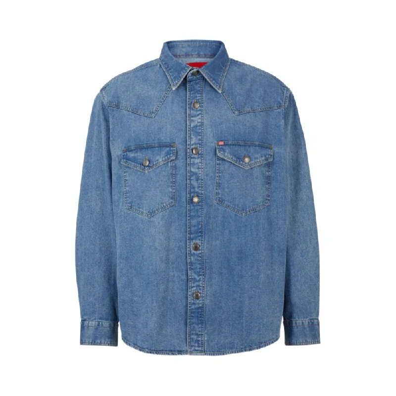 Men's Luxury Shirts for High-End FashionOversize-fit denim shirt with flap chest pockets Men's Luxury Shirts for High-End FashionOversize-fit denim shirt with flap chest pockets