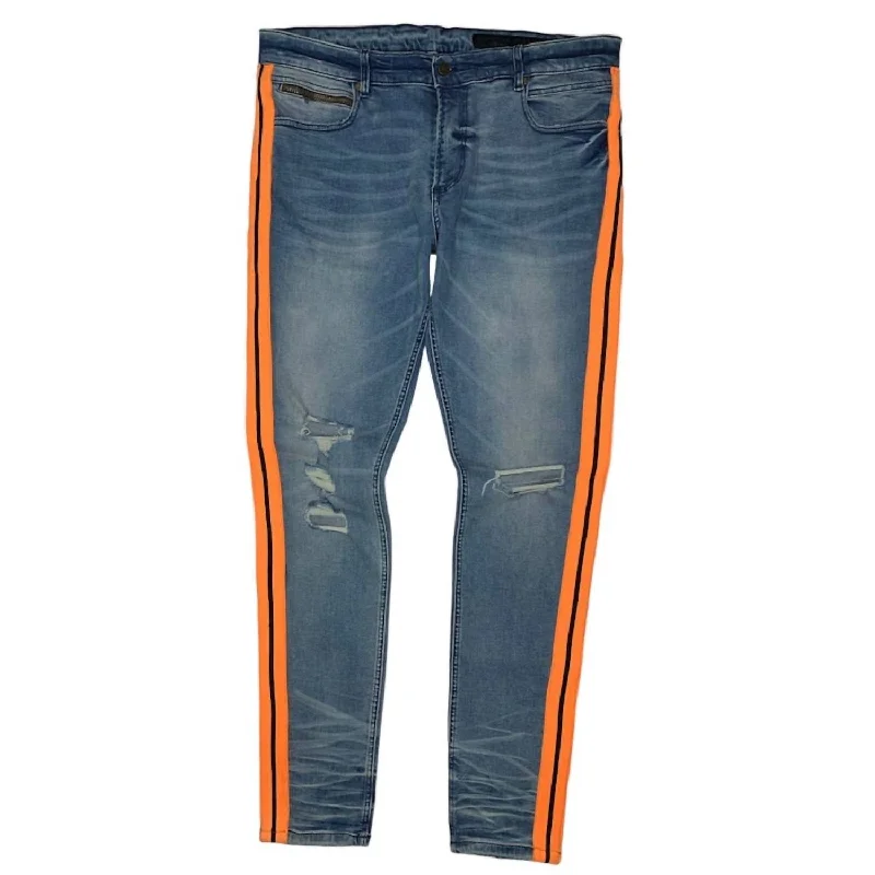 Inexpensive Rip and Tear Men's JeansMen's Cedric Denim Jean In Blue/orange
