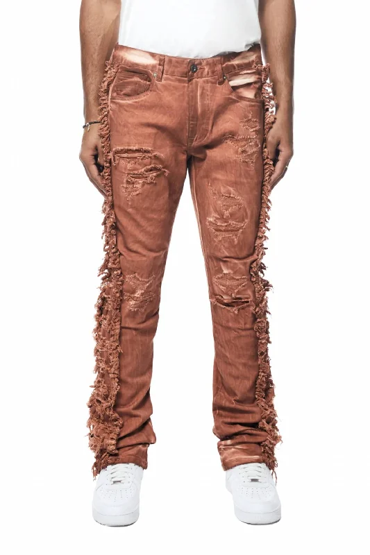Modern Men's JeansMen's Frayed Stacked Denim Jean In Rust
