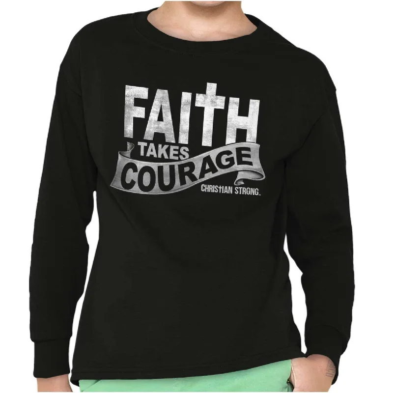 Comfortable Men's Polo ShirtsFaith Takes Courage Youth Long Sleeve T-Shirt