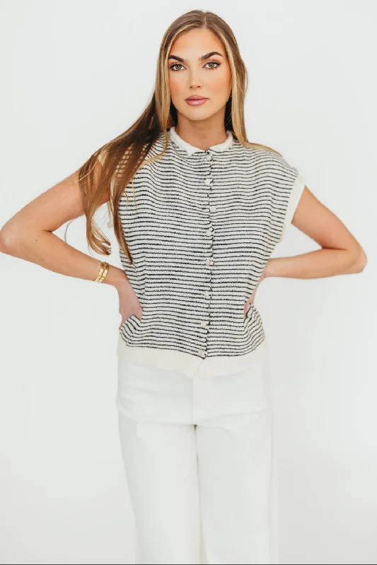 Men's Sweaters with Belt LoopsArely Striped Sweater Vest Cardigan in Ivory/Black - Nursing Friendly Men's Sweaters with Belt LoopsArely Striped Sweater Vest Cardigan in Ivory/Black - Nursing Friendly