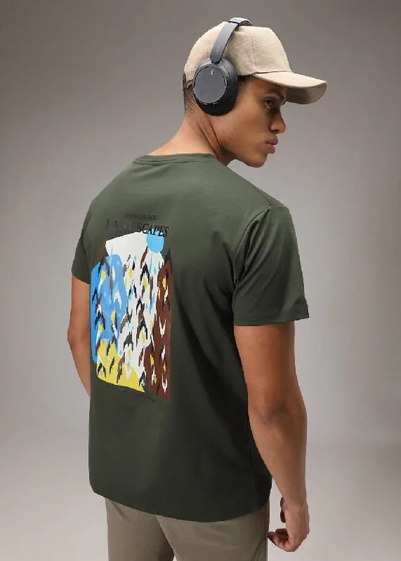 Men's Shirts with Hidden PocketsOlive Printed T-Shirt