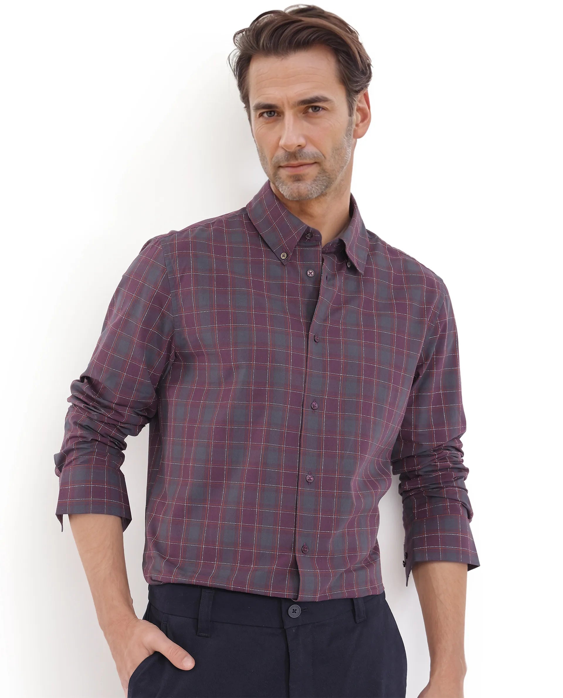 Men's Wingtip-Collar Shirts for a Classic TouchRare Rabbit Men's Gibis Dark Purple Cotton Fabric Full Sleeve Regular Fit Checks Shirt Men's Wingtip-Collar Shirts for a Classic TouchRare Rabbit Men's Gibis Dark Purple Cotton Fabric Full Sleeve Regular Fit Checks Shirt