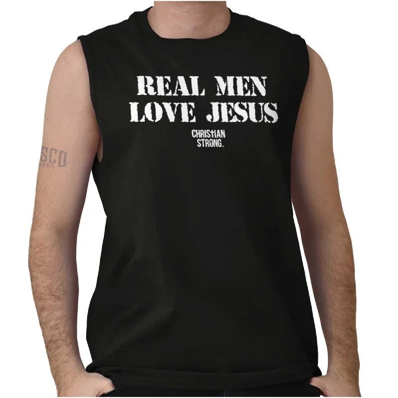 Men's Shirts with Full PlacketsReal Men Love Jesus Sleeveless T-Shirt