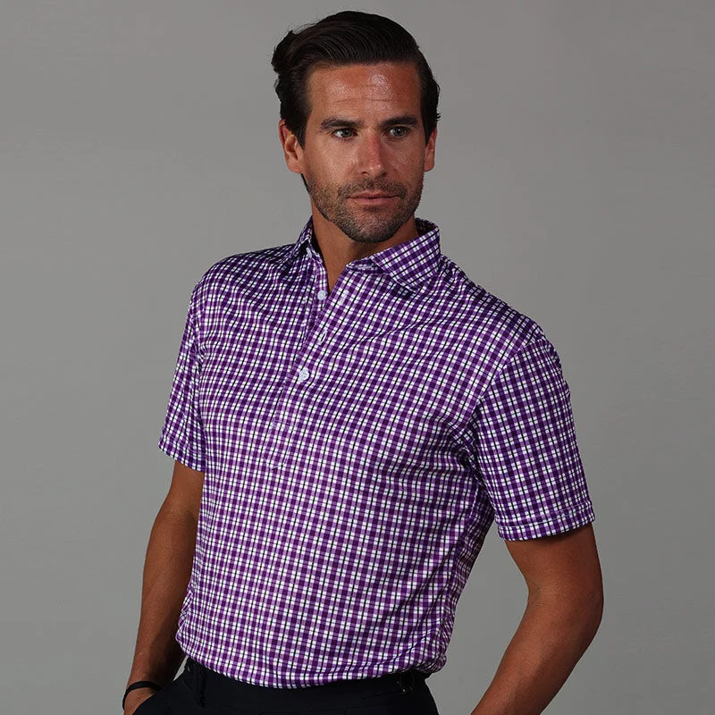 Men's Shirts with Tab CollarsSemi-Spread Collar Polo Westport Purple Tattersall