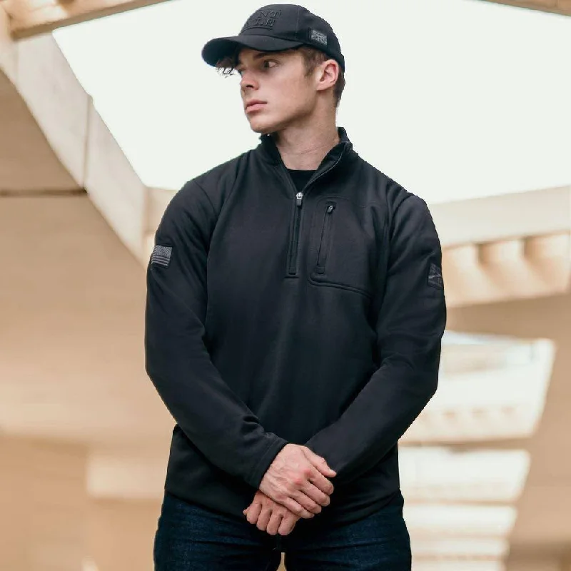 Men's Shirts with Belt AttachmentsMen's 1/2 Zip Waffle Top - Black