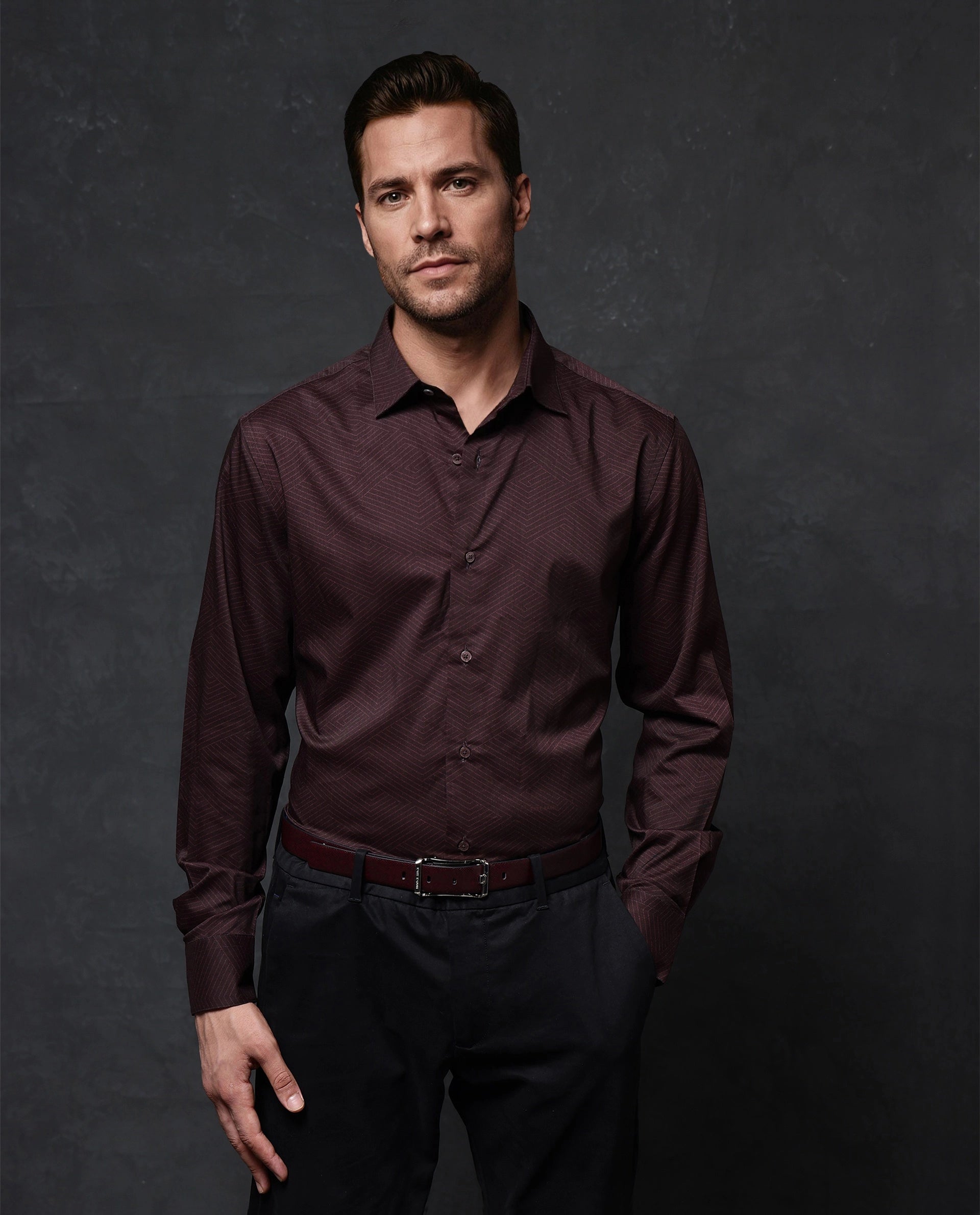 Men's Performance Shirts for Active LifestylesRare Rabbit Men Noven Maroon Full Sleeve Button Closure Regular Fit Geometric Print Shirt Men's Performance Shirts for Active LifestylesRare Rabbit Men Noven Maroon Full Sleeve Button Closure Regular Fit Geometric Print Shirt