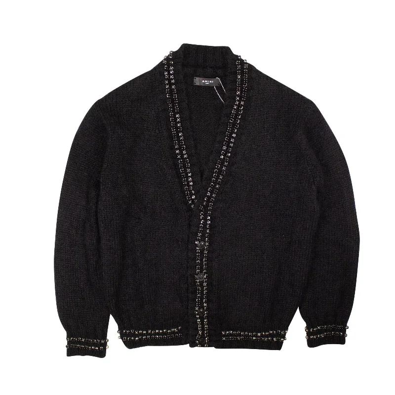 Men's Sweaters with Zippered PocketsBlack Embellished Mohair Cardigan