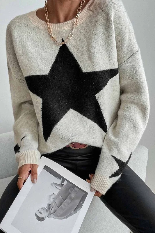 Classic Men's Wool SweatersCrew Neck Star Long Sleeve Knitted Sweater