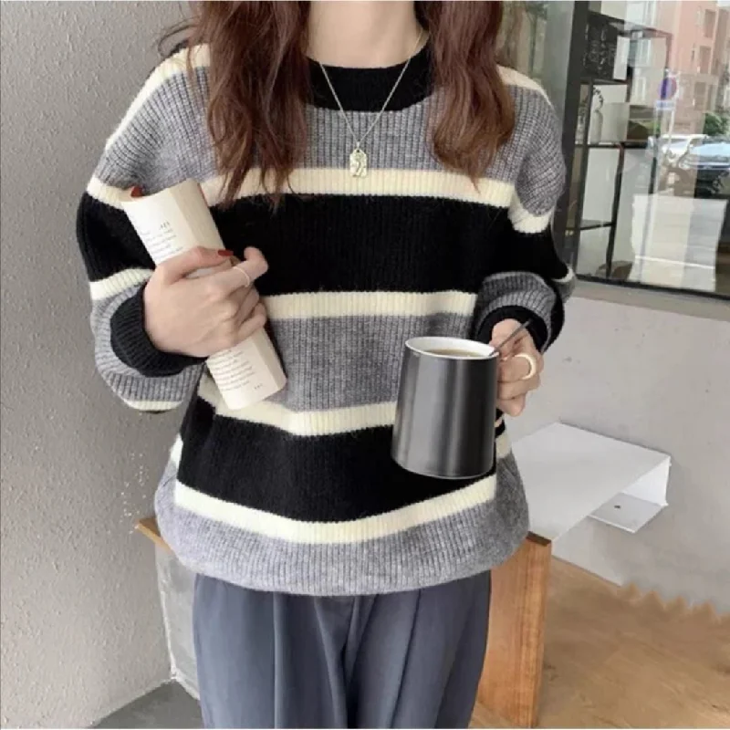 Athletic Men's Performance SweatersKittenAlarm - Classic O-Neck Knitted Striped Sweater Athletic Men's Performance SweatersKittenAlarm - Classic O-Neck Knitted Striped Sweater