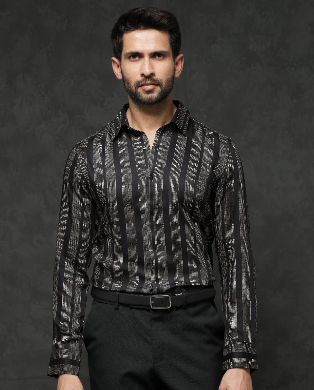 Men's Iron-Free Shirts for Wrinkle-Resistant WearRare Rabbit Mens Strim Black Full Sleeve Geometric Print Shirt Men's Iron-Free Shirts for Wrinkle-Resistant WearRare Rabbit Mens Strim Black Full Sleeve Geometric Print Shirt