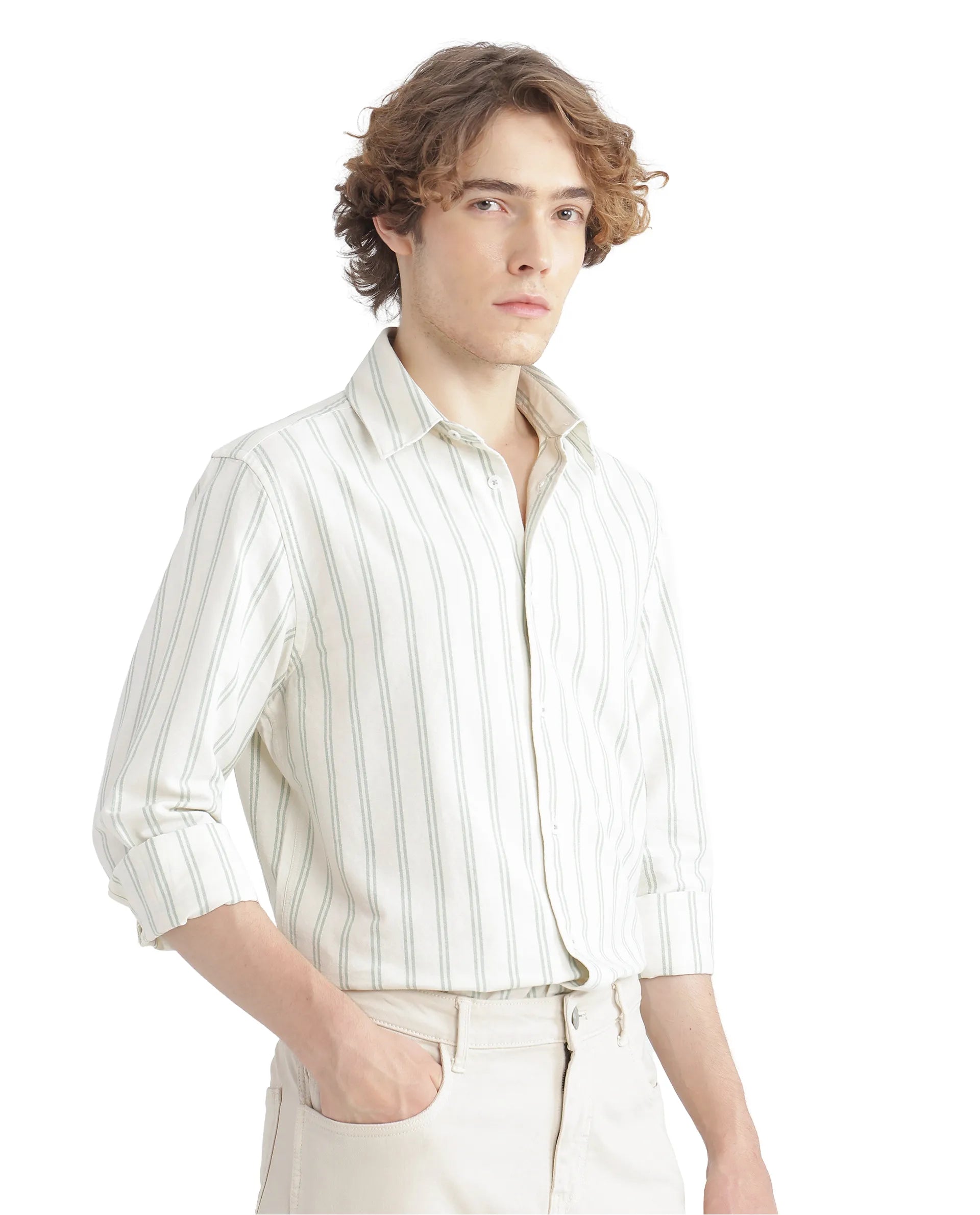 Men's Iron-Free Shirts for Wrinkle-Resistant WearRare Rabbit Men's Lorw Pastel Green Cotton Fabric Full Sleeve Collared Neck Button Closure Striped Shirt Men's Iron-Free Shirts for Wrinkle-Resistant WearRare Rabbit Men's Lorw Pastel Green Cotton Fabric Full Sleeve Collared Neck Button Closure Striped Shirt