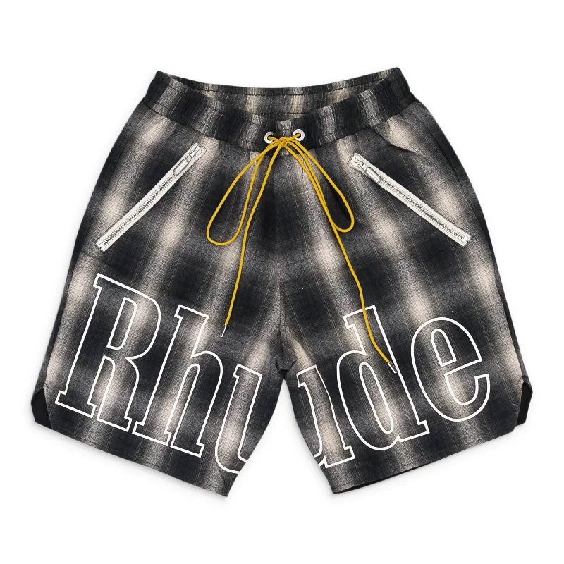 Robust and Sturdy Men's Denim ShortsPLAID LOGO BLACK GREY SHORTS