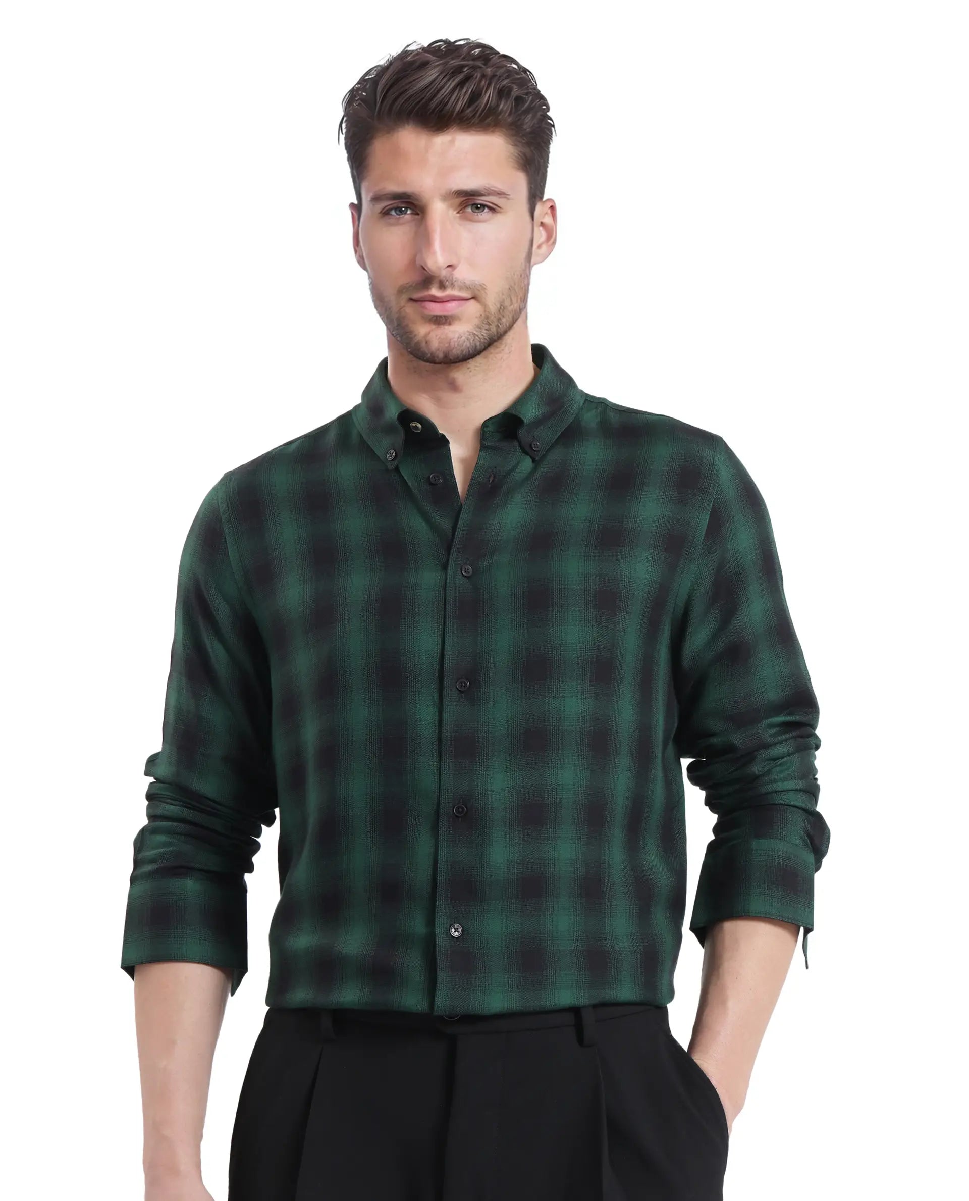 Stylish Men's Graphic T-ShirtsRare Rabbit Men's Dahme Green Cotton Fabric Full Sleeve Collared Neck Button Closure Checked Shirt Stylish Men's Graphic T-ShirtsRare Rabbit Men's Dahme Green Cotton Fabric Full Sleeve Collared Neck Button Closure Checked Shirt