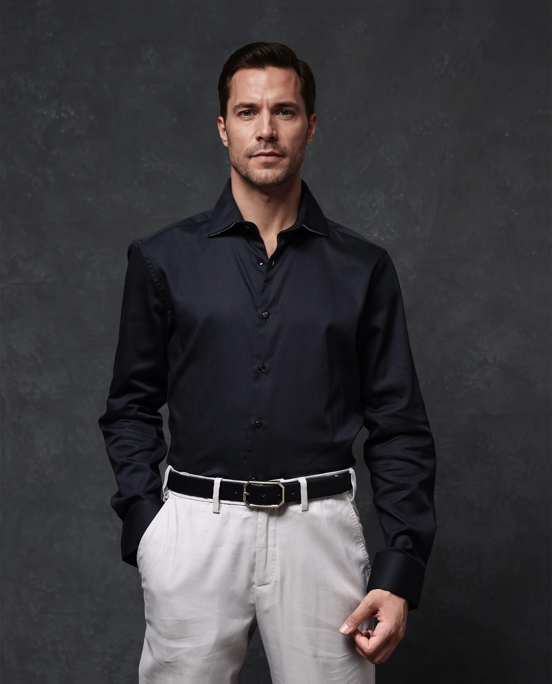 Men's Pattern-Play Shirts for a Fun TwistRare Rabbit Men's Dario Black Cotton Fabric Full Sleeves Solid Shirt Men's Pattern-Play Shirts for a Fun TwistRare Rabbit Men's Dario Black Cotton Fabric Full Sleeves Solid Shirt