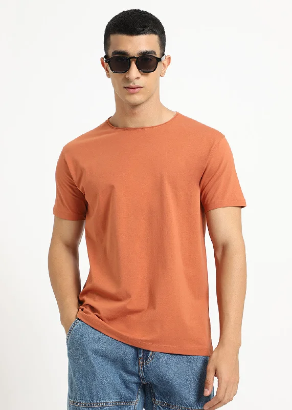 Men's Shirts with Geometric PatternsOrange Crew neck T-shirt