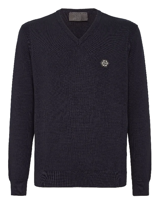Men's Sweaters with Built-In ScarvesCotton Pullover V-Neck LS