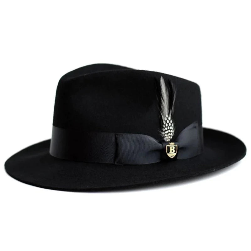 Summer Bucket CapsBruno Capelo Black Men's Wool Classic Brim Wool Felt Fedora Fabio Style