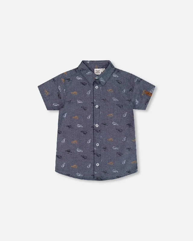 Men's Cowboy Shirts for Western StylePrinted Chambray Short Sleeve Shirt Gray, White And Tan Men's Cowboy Shirts for Western StylePrinted Chambray Short Sleeve Shirt Gray, White And Tan